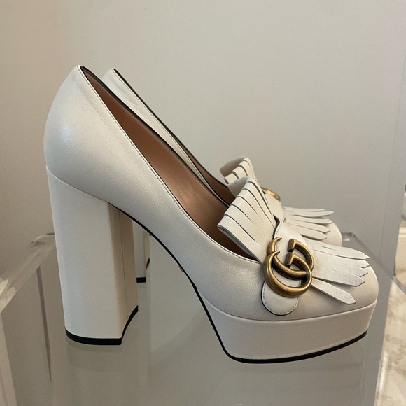 Gucci Marmont High Heel Loafer in Cream 8.5 - Picture 1 of 6